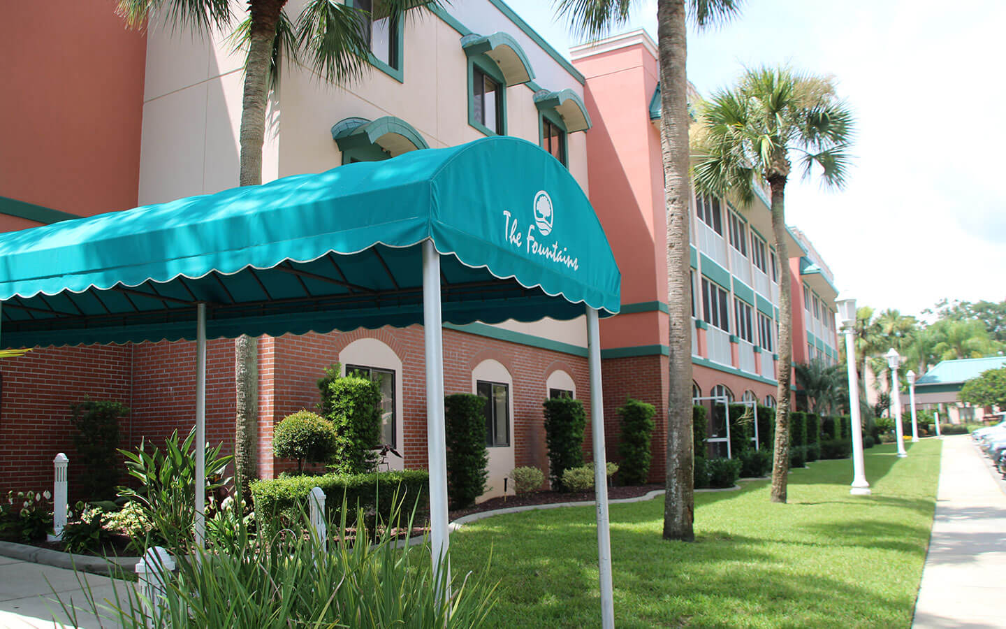 Front entrance to the Fountains apartments.