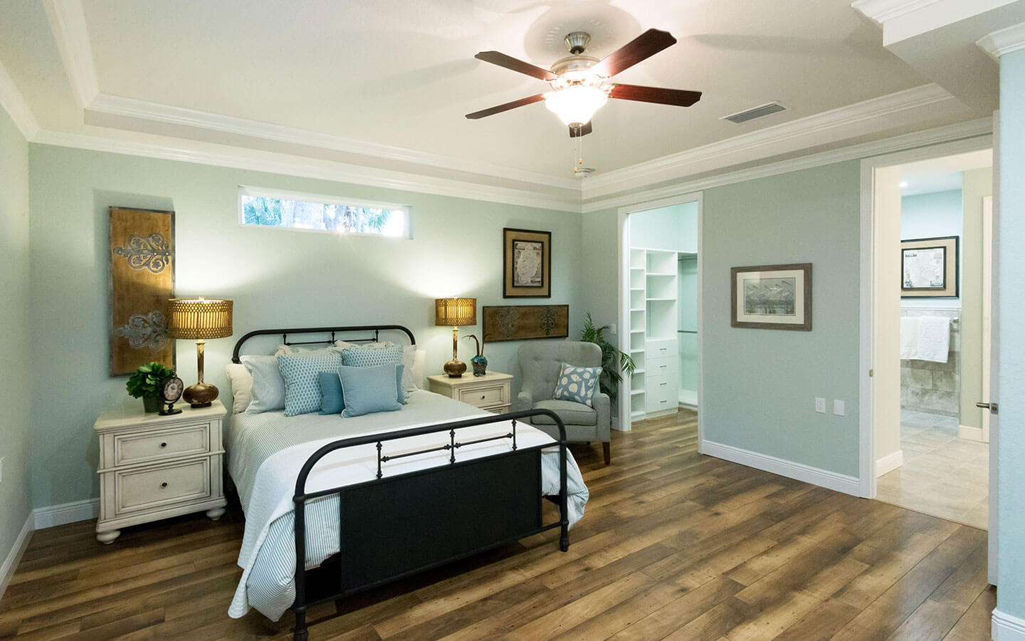 View of large bedroom, closet and bathroom